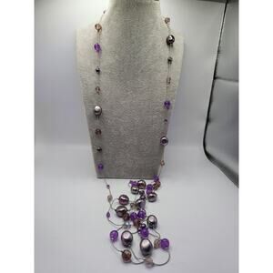 Purple Beaded Flapper Necklace Long Layered Statement